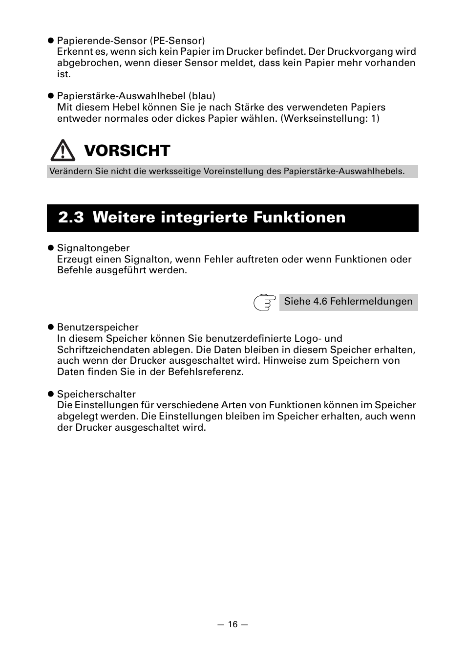 3 weitere integrierte funktionen, Vorsicht | CITIZEN CT-S651 User Manual | Page 108 / 228