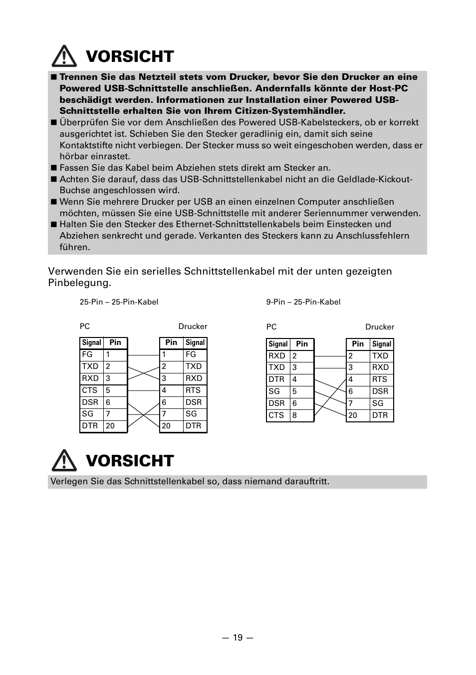 Vorsicht | CITIZEN CT-S651 User Manual | Page 111 / 228