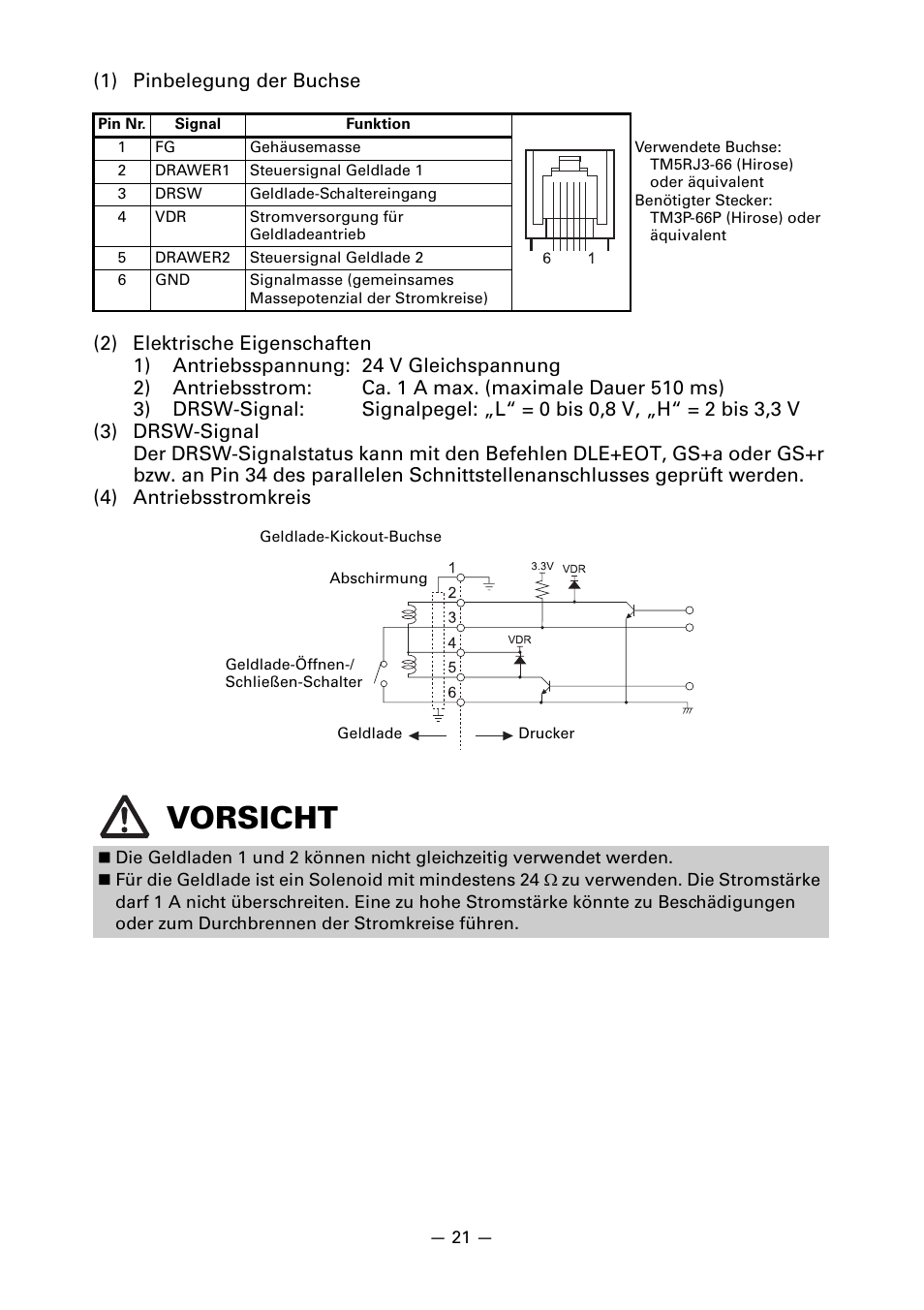 Vorsicht | CITIZEN CT-S651 User Manual | Page 113 / 228