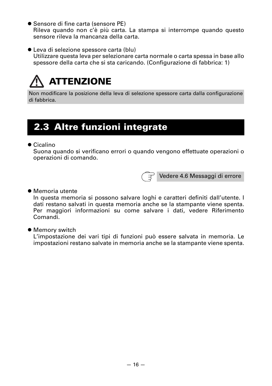 3 altre funzioni integrate, Attenzione | CITIZEN CT-S651 User Manual | Page 153 / 228