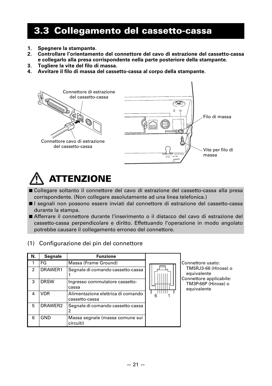 3 collegamento del cassetto-cassa, 3 collegamento del cassetto-cassa attenzione | CITIZEN CT-S651 User Manual | Page 158 / 228