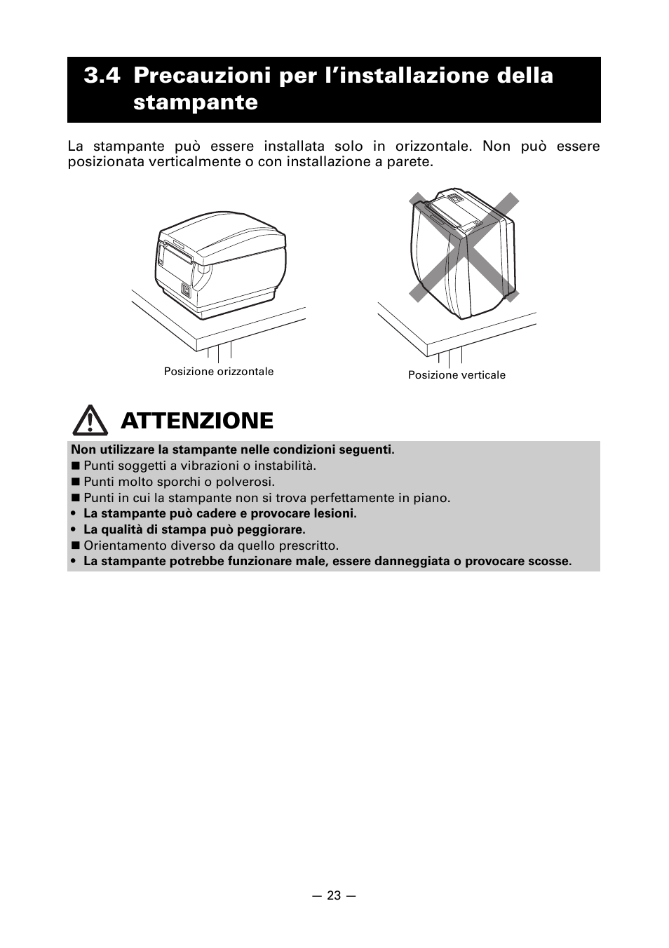 4 precauzioni per l’installazione della stampante | CITIZEN CT-S651 User Manual | Page 160 / 228