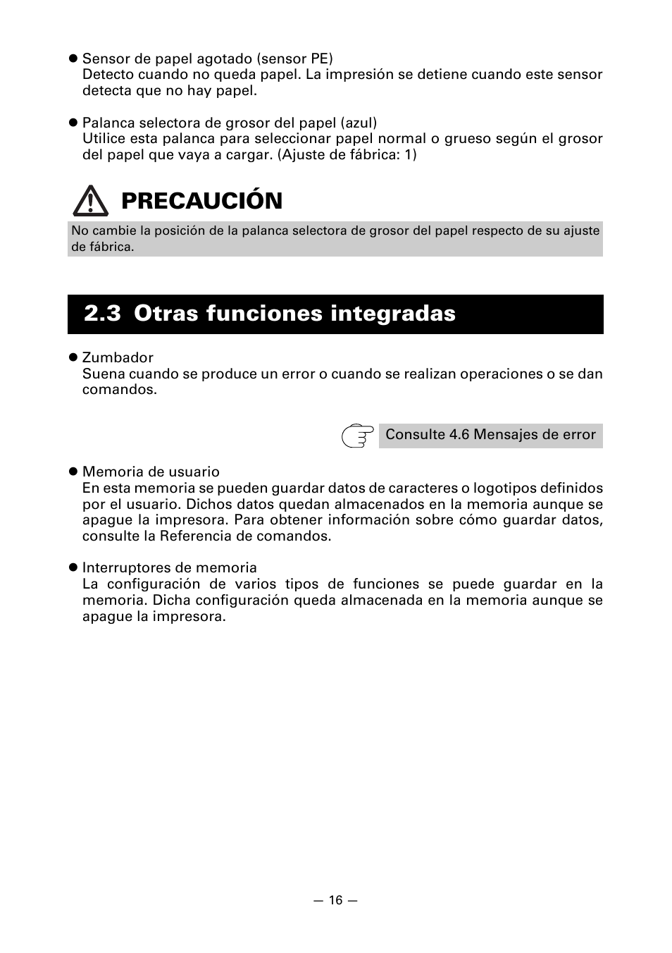 3 otras funciones integradas, Precaución | CITIZEN CT-S651 User Manual | Page 199 / 228
