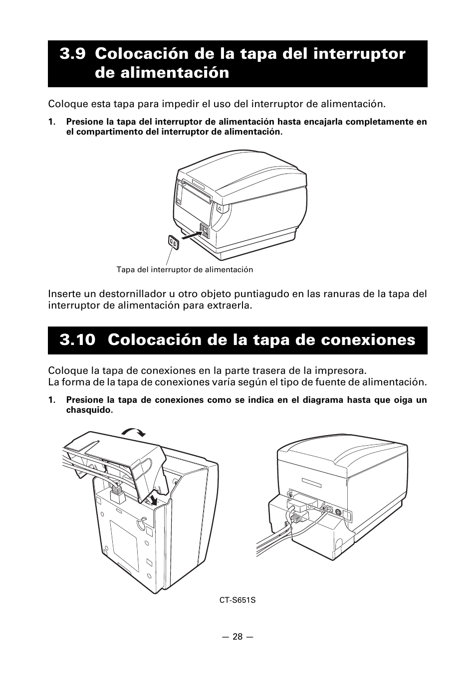 10 colocación de la tapa de conexiones | CITIZEN CT-S651 User Manual | Page 211 / 228