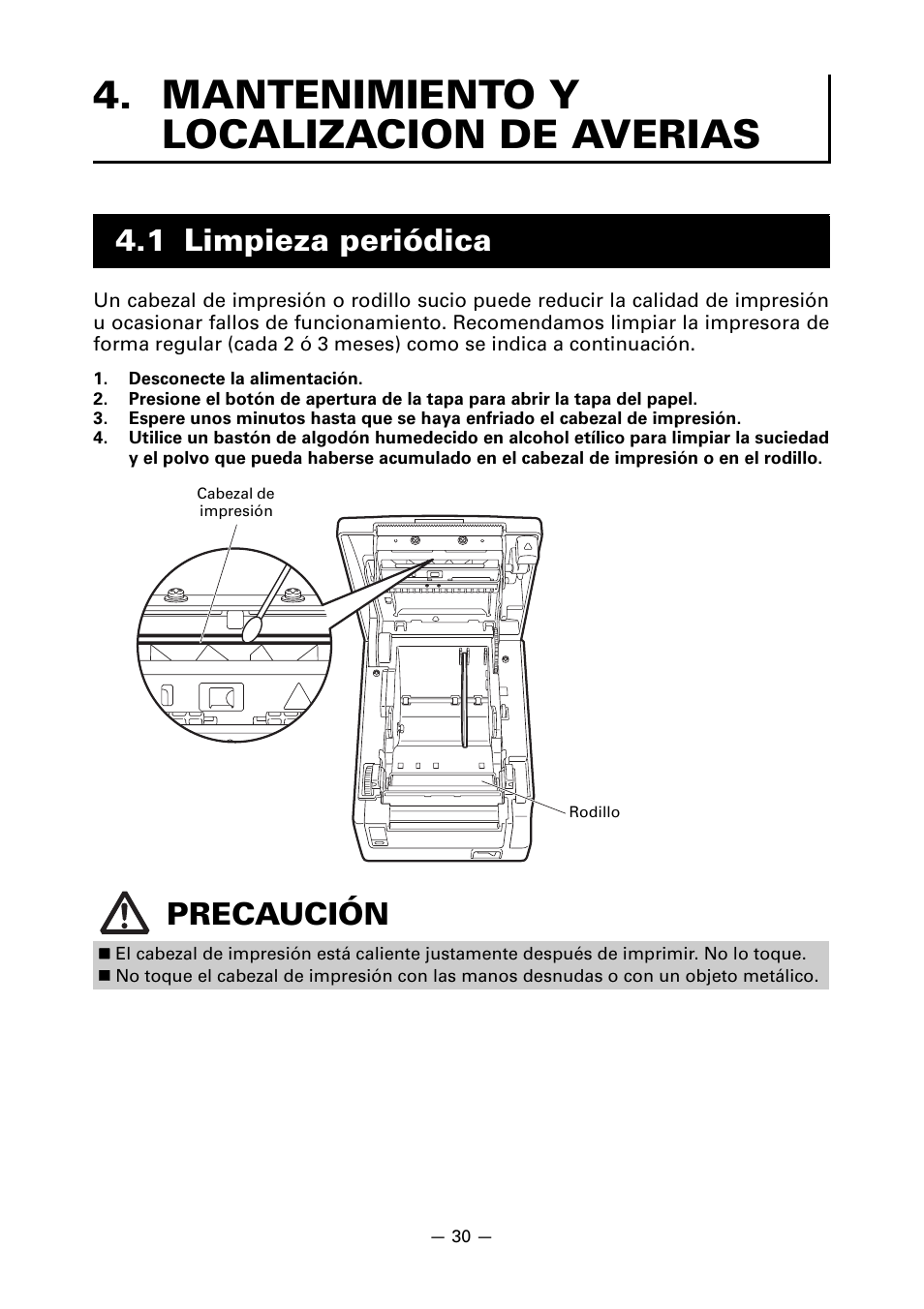 Mantenimiento y localizacion de averias, 1 limpieza periódica, 1 limpieza periódica precaución | CITIZEN CT-S651 User Manual | Page 213 / 228