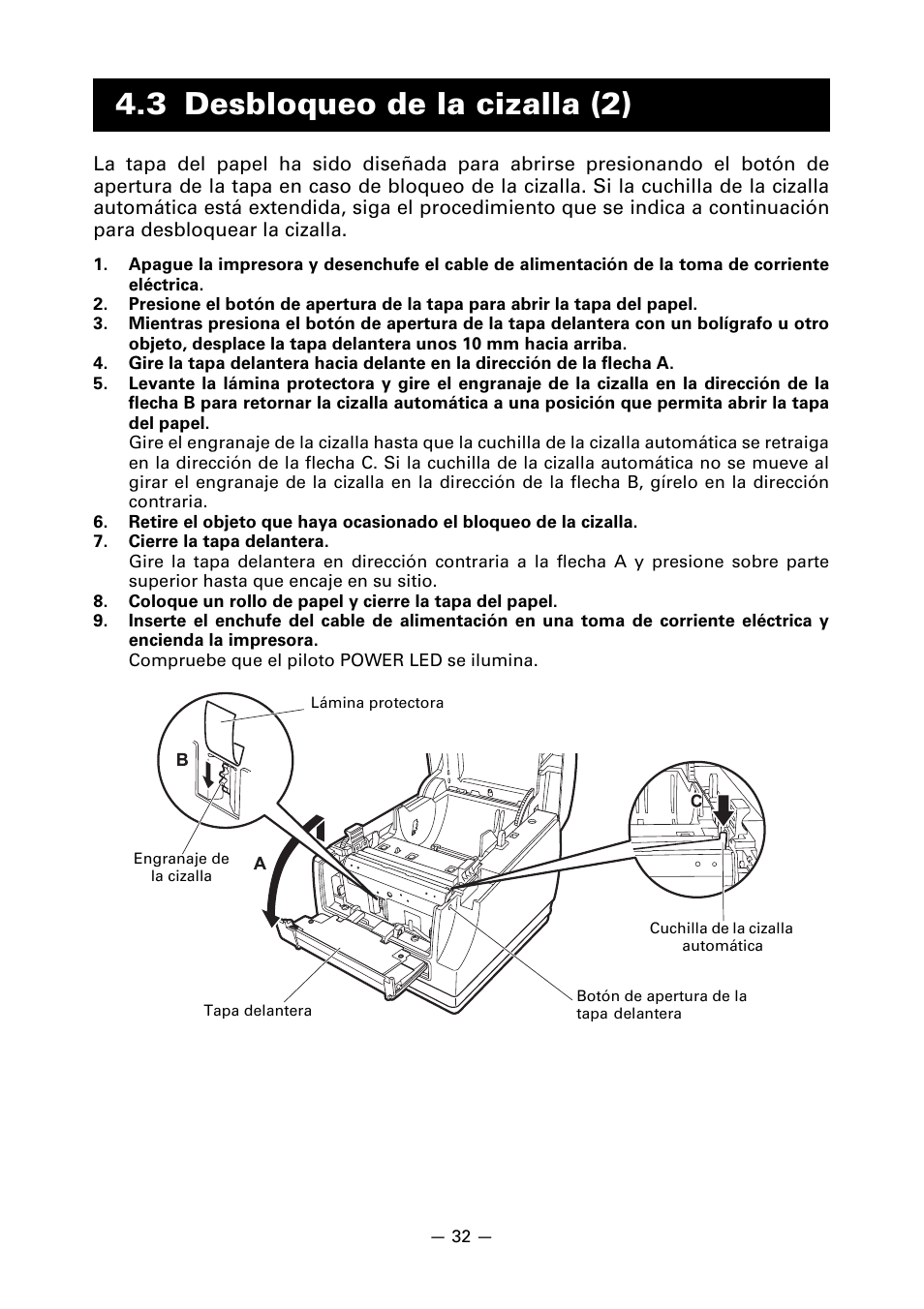 3 desbloqueo de la cizalla (2) | CITIZEN CT-S651 User Manual | Page 215 / 228