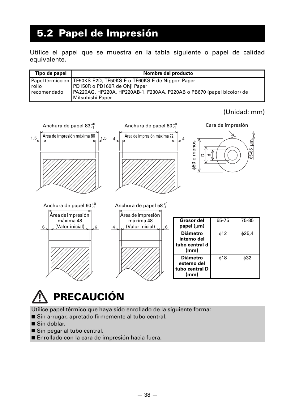 2 papel de impresión, Precaución | CITIZEN CT-S651 User Manual | Page 221 / 228