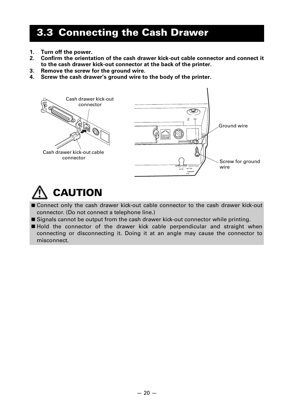 3 connecting the cash drawer, 3 connecting the cash drawer caution | CITIZEN CT-S651 User Manual | Page 24 / 228