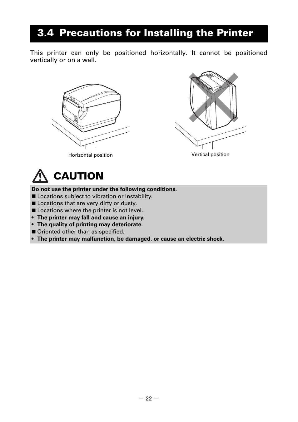 4 precautions for installing the printer, 4 precautions for installing the printer caution | CITIZEN CT-S651 User Manual | Page 26 / 228
