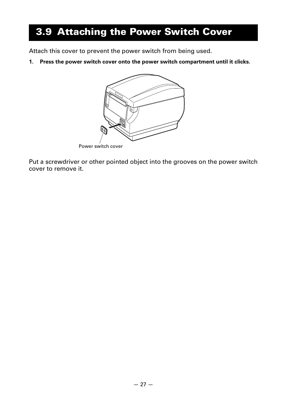 9 attaching the power switch cover | CITIZEN CT-S651 User Manual | Page 31 / 228