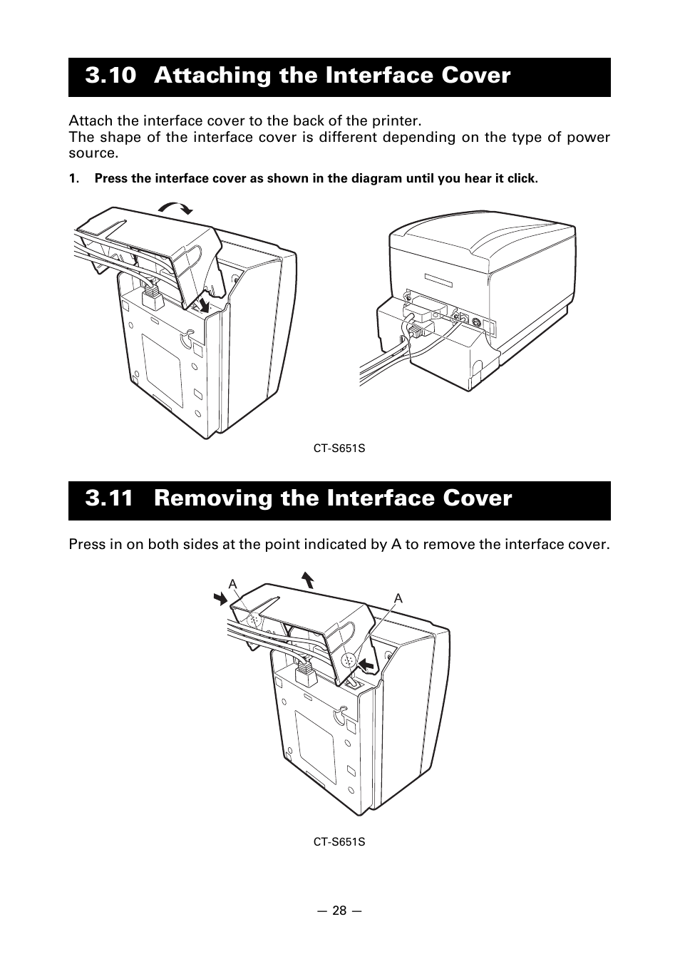 10 attaching the interface cover, 11 removing the interface cover | CITIZEN CT-S651 User Manual | Page 32 / 228