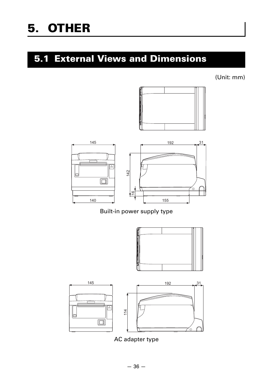 Other, 1 external views and dimensions | CITIZEN CT-S651 User Manual | Page 40 / 228