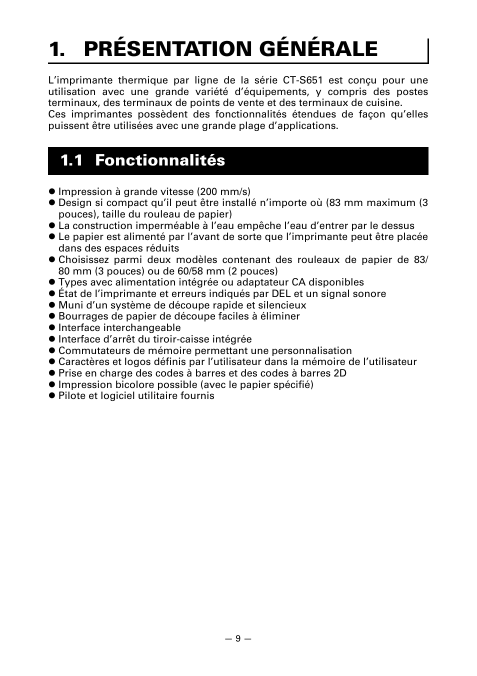 Présentation générale, 1 fonctionnalités | CITIZEN CT-S651 User Manual | Page 56 / 228