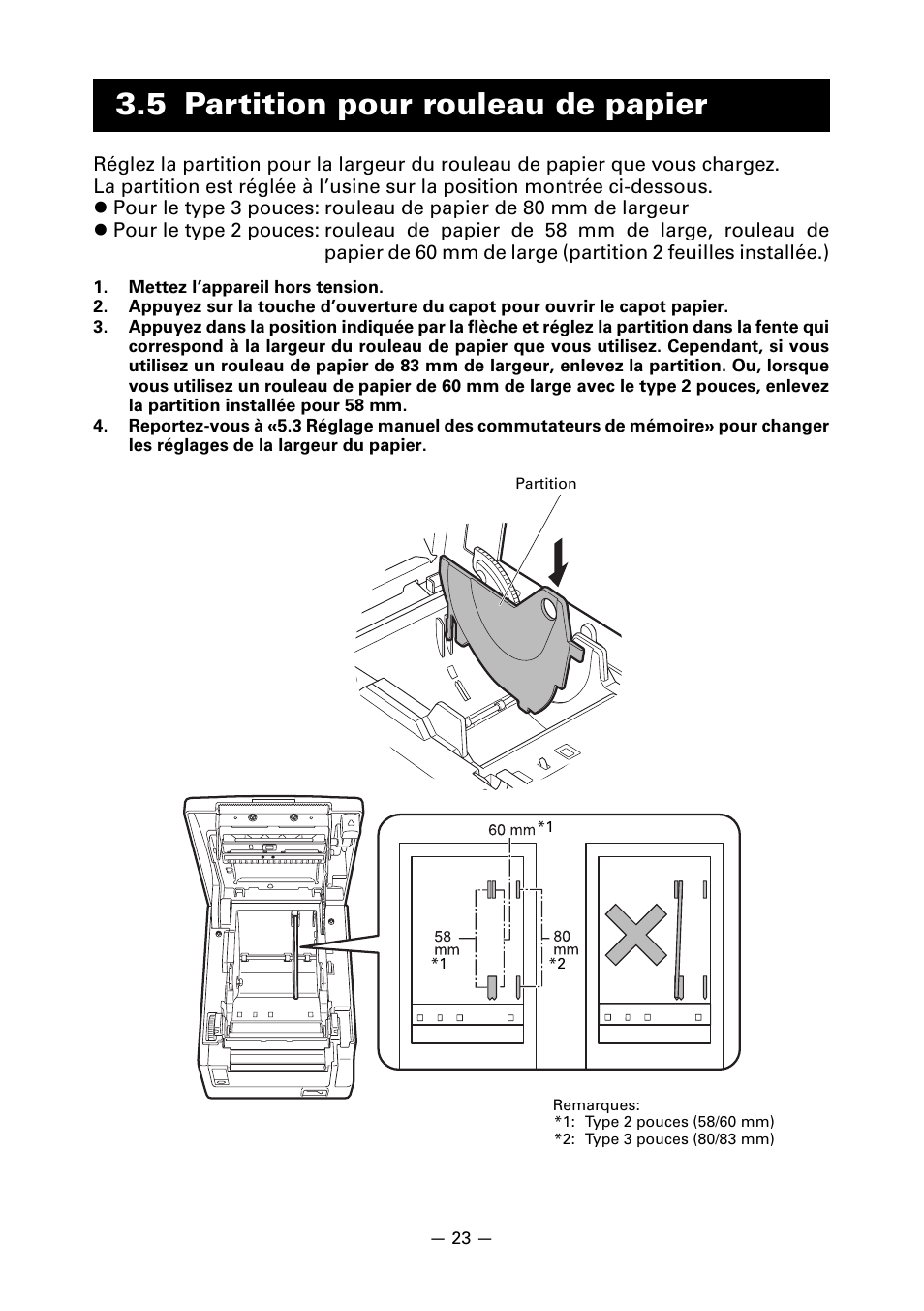 5 partition pour rouleau de papier | CITIZEN CT-S651 User Manual | Page 70 / 228