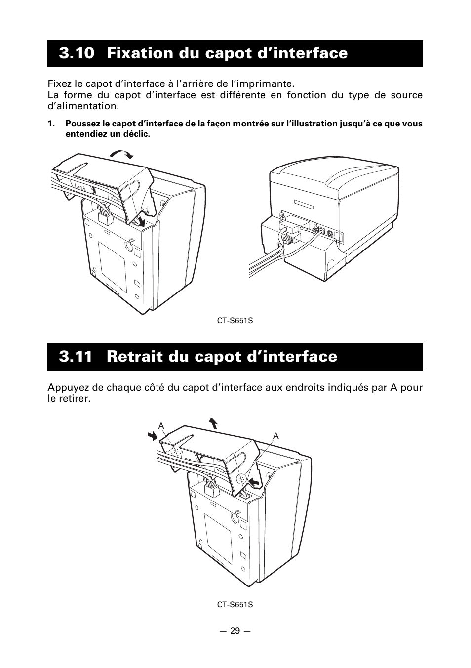 10 fixation du capot d’interface, 11 retrait du capot d’interface | CITIZEN CT-S651 User Manual | Page 76 / 228
