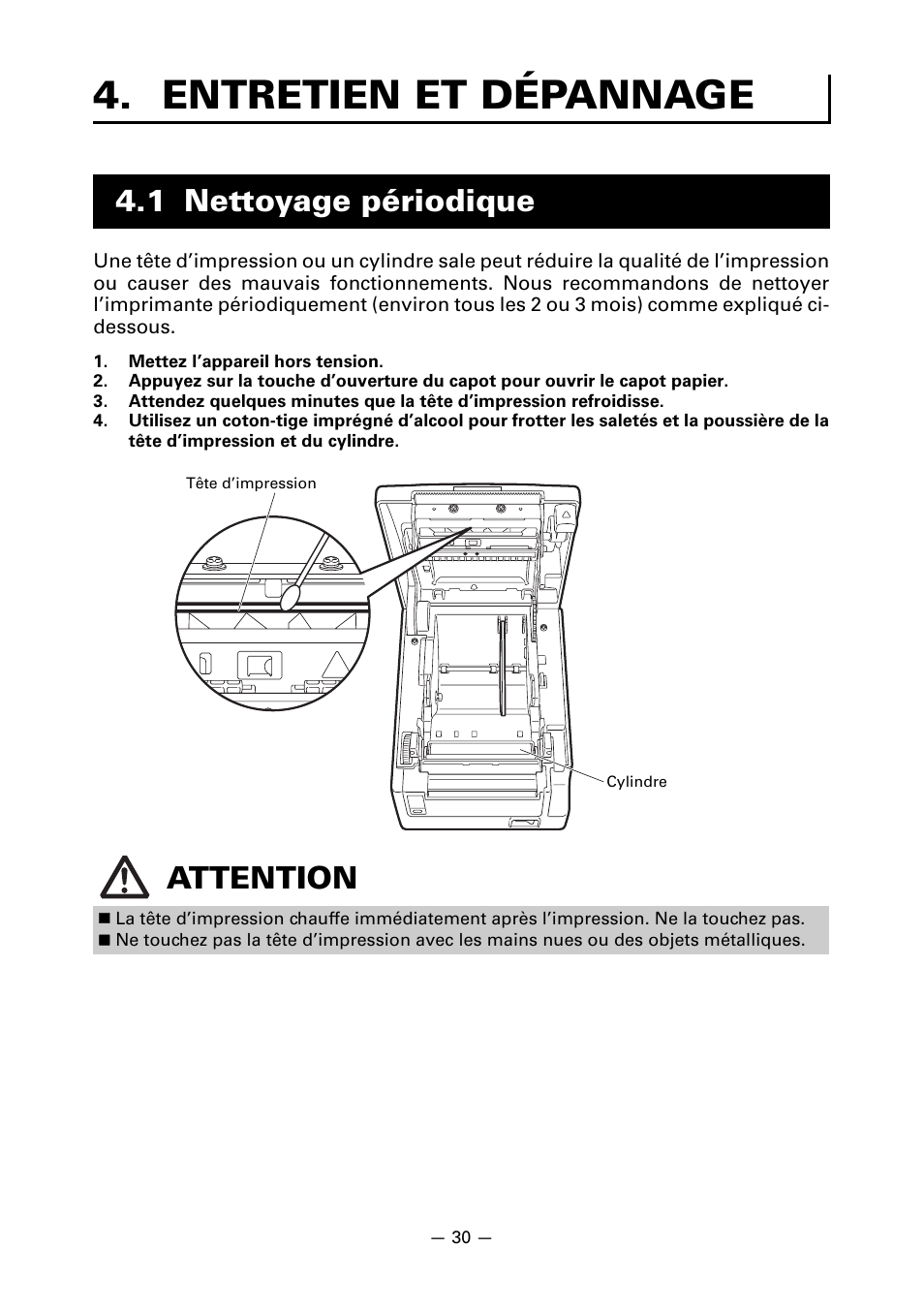 Entretien et dépannage, 1 nettoyage périodique, 1 nettoyage périodique attention | CITIZEN CT-S651 User Manual | Page 77 / 228