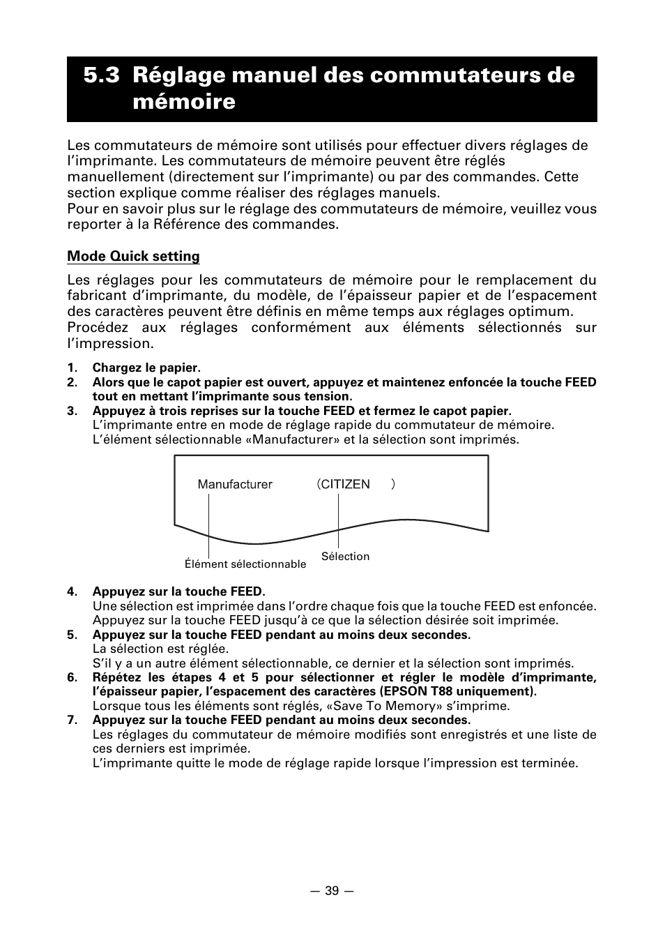 3 réglage manuel des commutateurs de mémoire | CITIZEN CT-S651 User Manual | Page 86 / 228