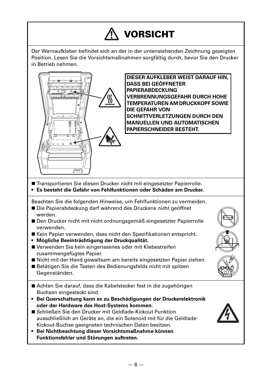 Vorsicht | CITIZEN CT-S651 User Manual | Page 98 / 228