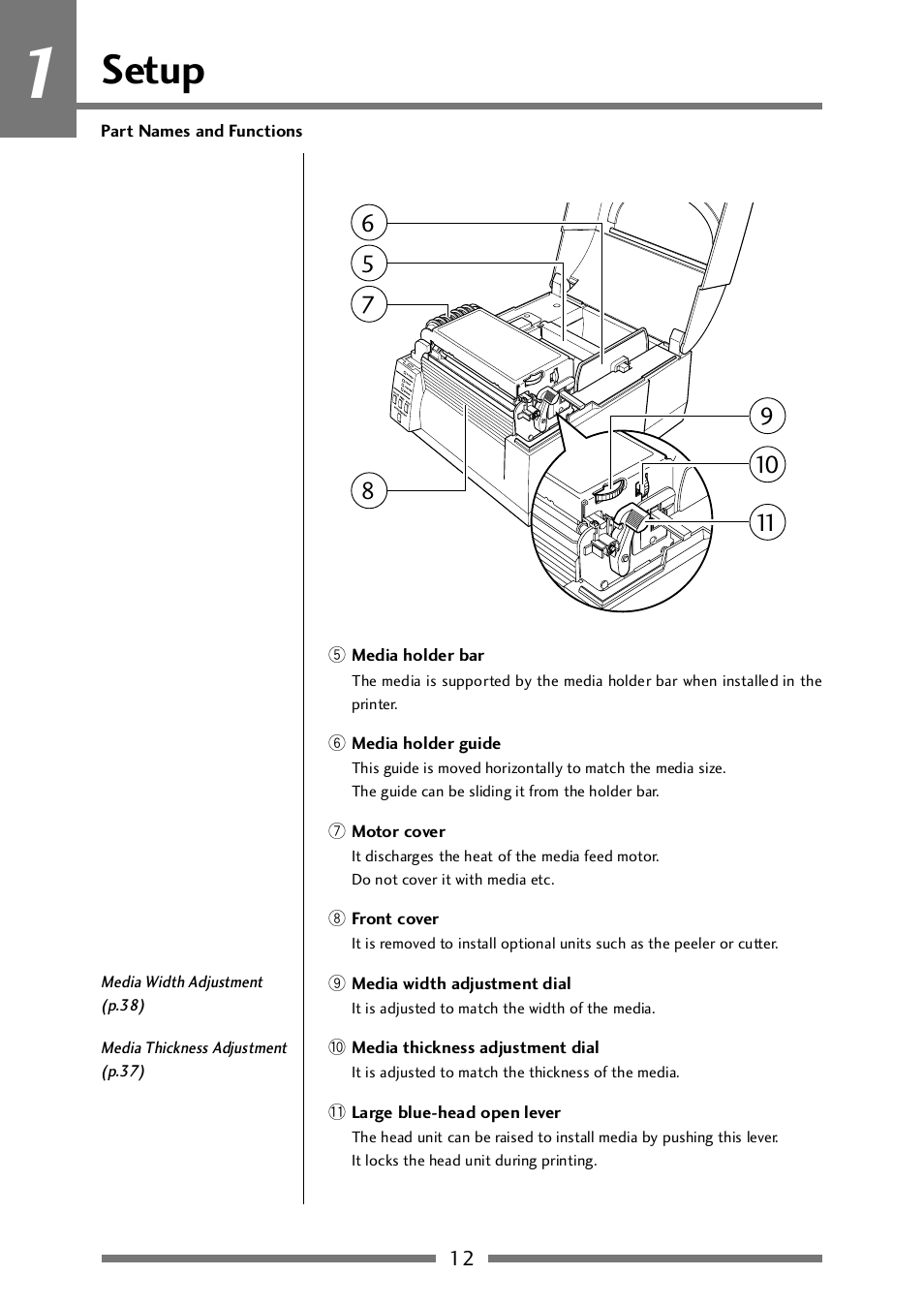 Front view2, Setup | CITIZEN CLP-521 User Manual | Page 12 / 54