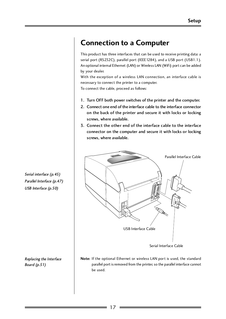 Connection to a computer, 17 setup | CITIZEN CLP-521 User Manual | Page 17 / 54