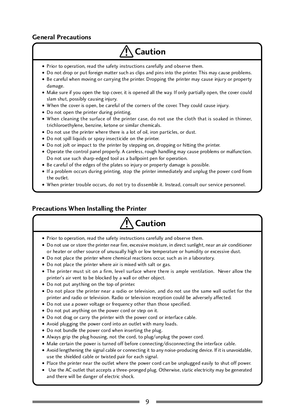 Caution | CITIZEN CLP-521 User Manual | Page 9 / 54