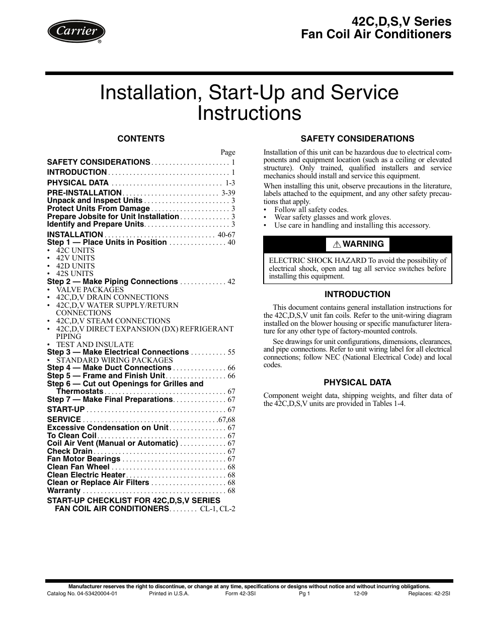 Carrier 42V User Manual | 72 pages