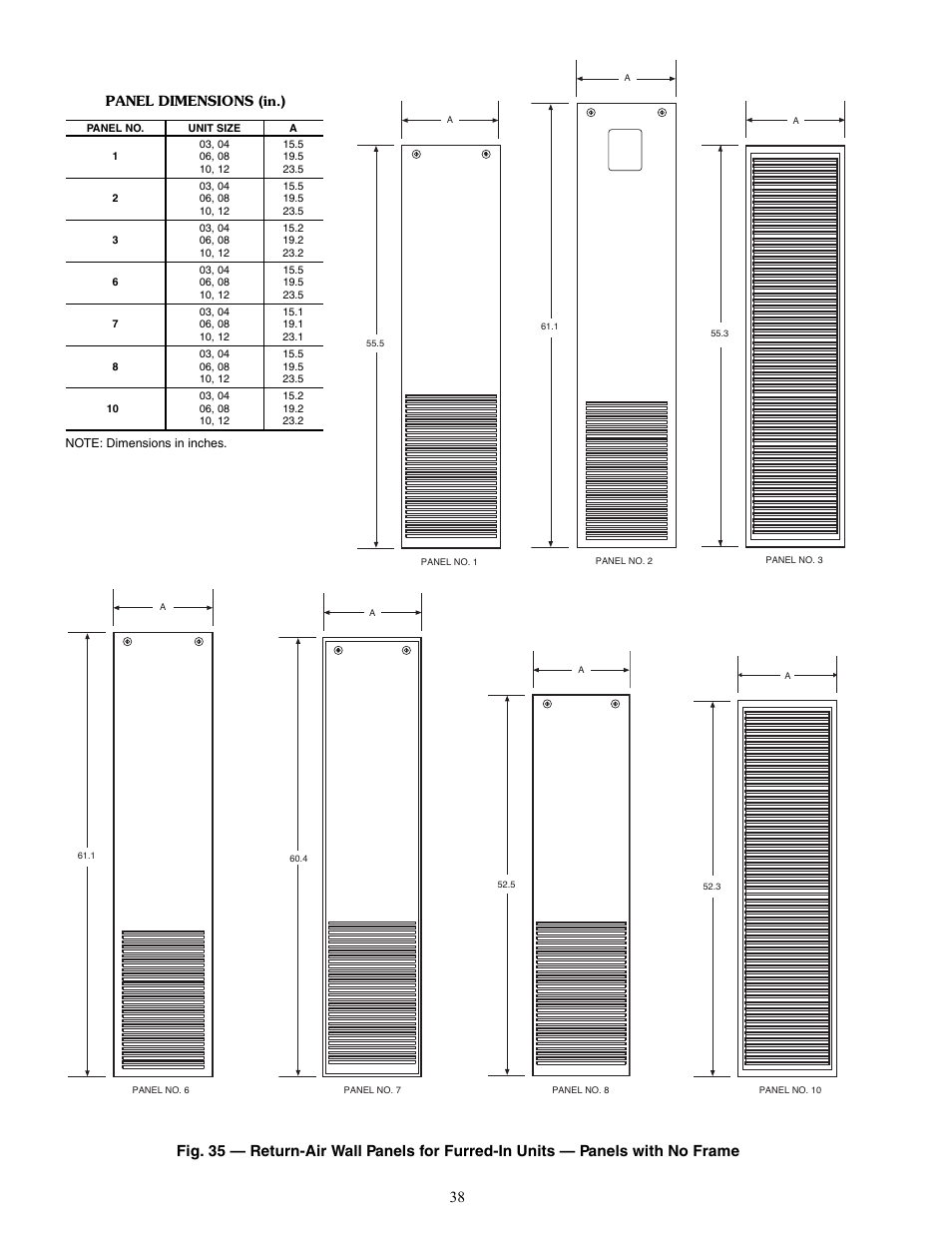 Panel dimensions (in.) | Carrier 42V User Manual | Page 38 / 72
