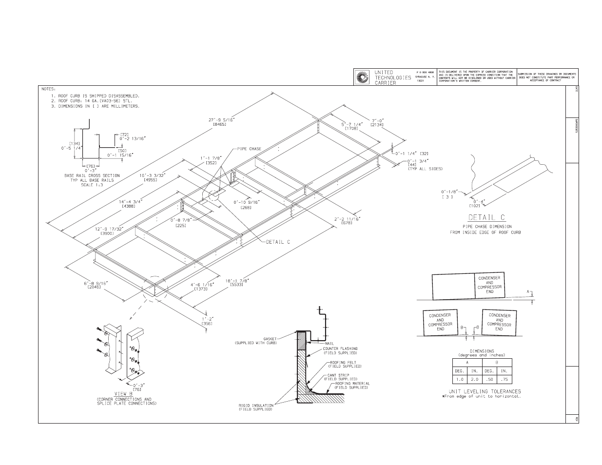 Certified roof curb dimension print | Carrier 50JB044 User Manual | Page 9 / 11