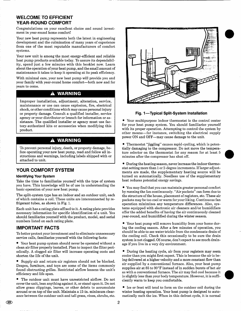 Welcome to efficient year-round comfort, A warning, Your comfort system | Important facts | Carrier SYNERGY 38YD User Manual | Page 2 / 9