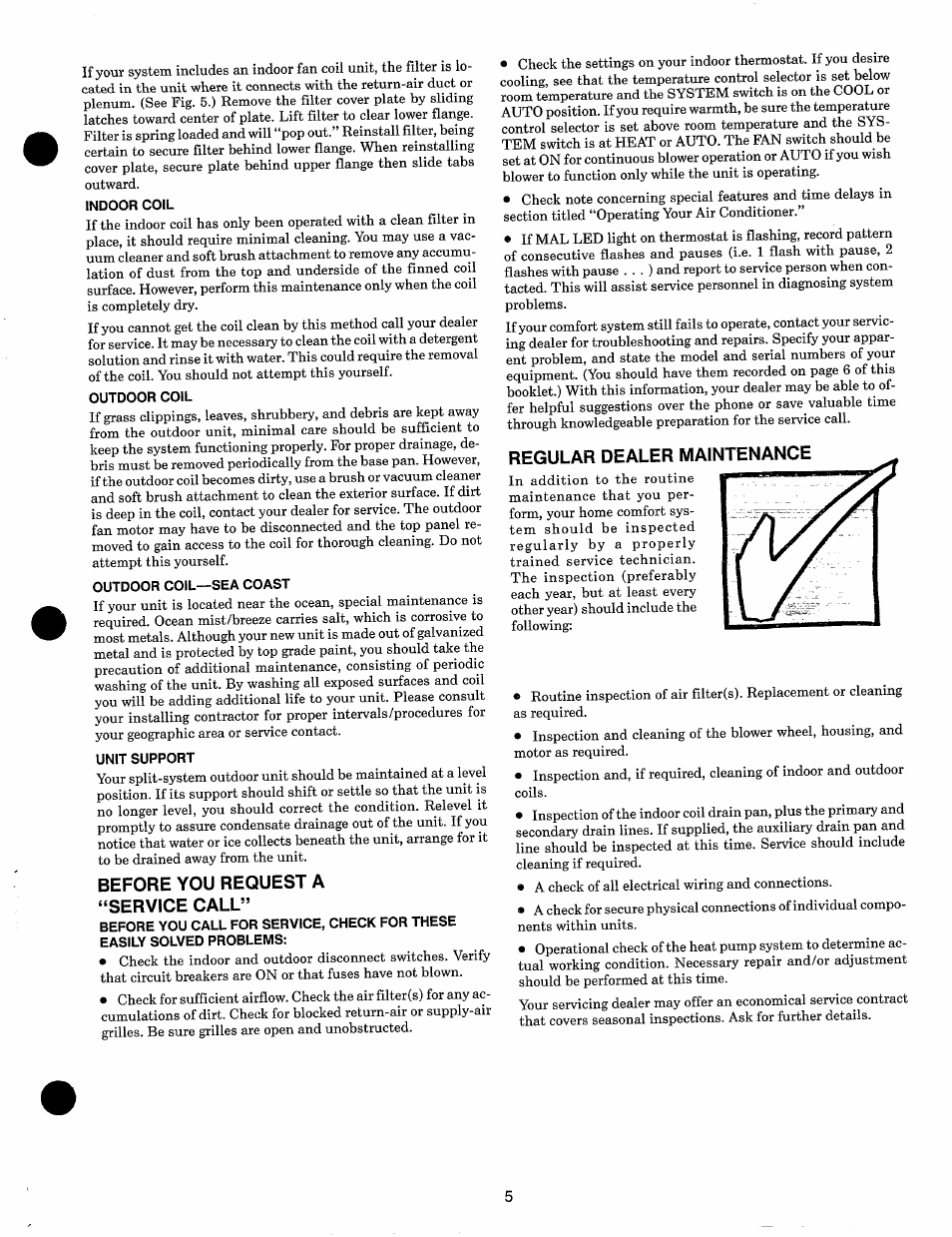 Before you request a “service call, Regular dealer maintenance | Carrier SYNERGY 38YD User Manual | Page 5 / 9
