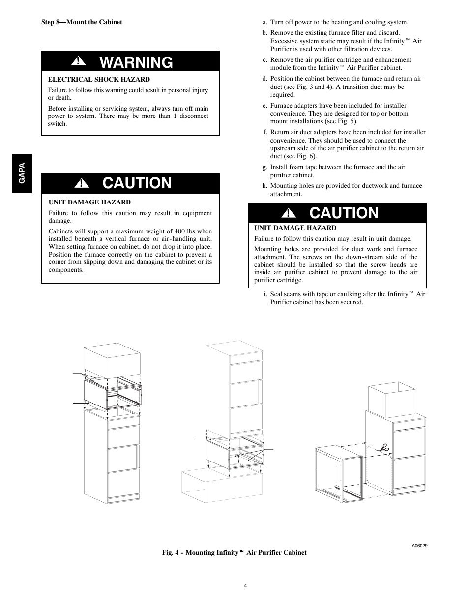Warning, Caution | Carrier INFINITY 2025 User Manual | Page 4 / 10