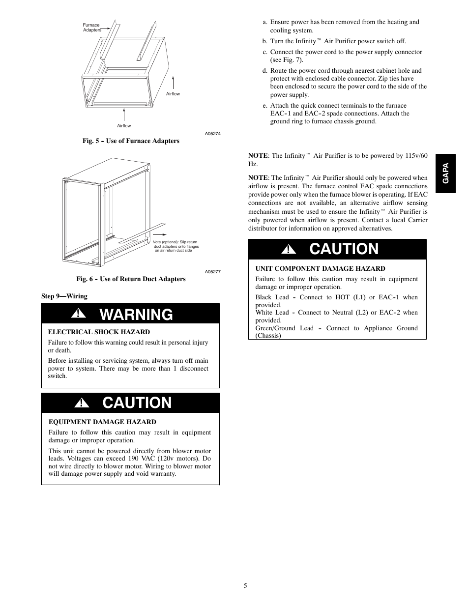 Warning, Caution | Carrier INFINITY 2025 User Manual | Page 5 / 10