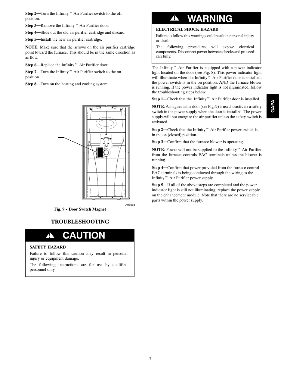 Caution, Warning | Carrier INFINITY 2025 User Manual | Page 7 / 10