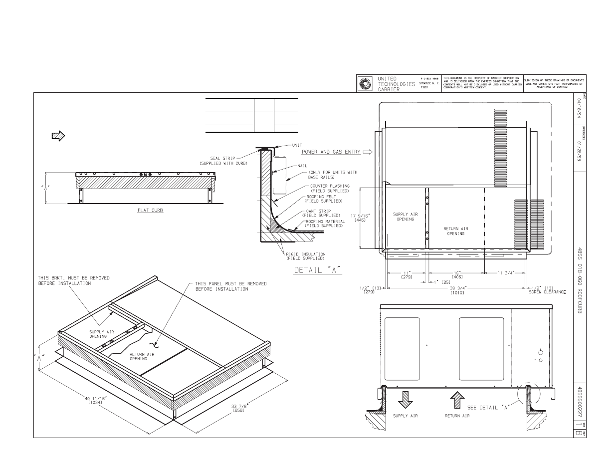 Certified roof curb dimension print | Carrier 48SS036 User Manual | Page 7 / 8