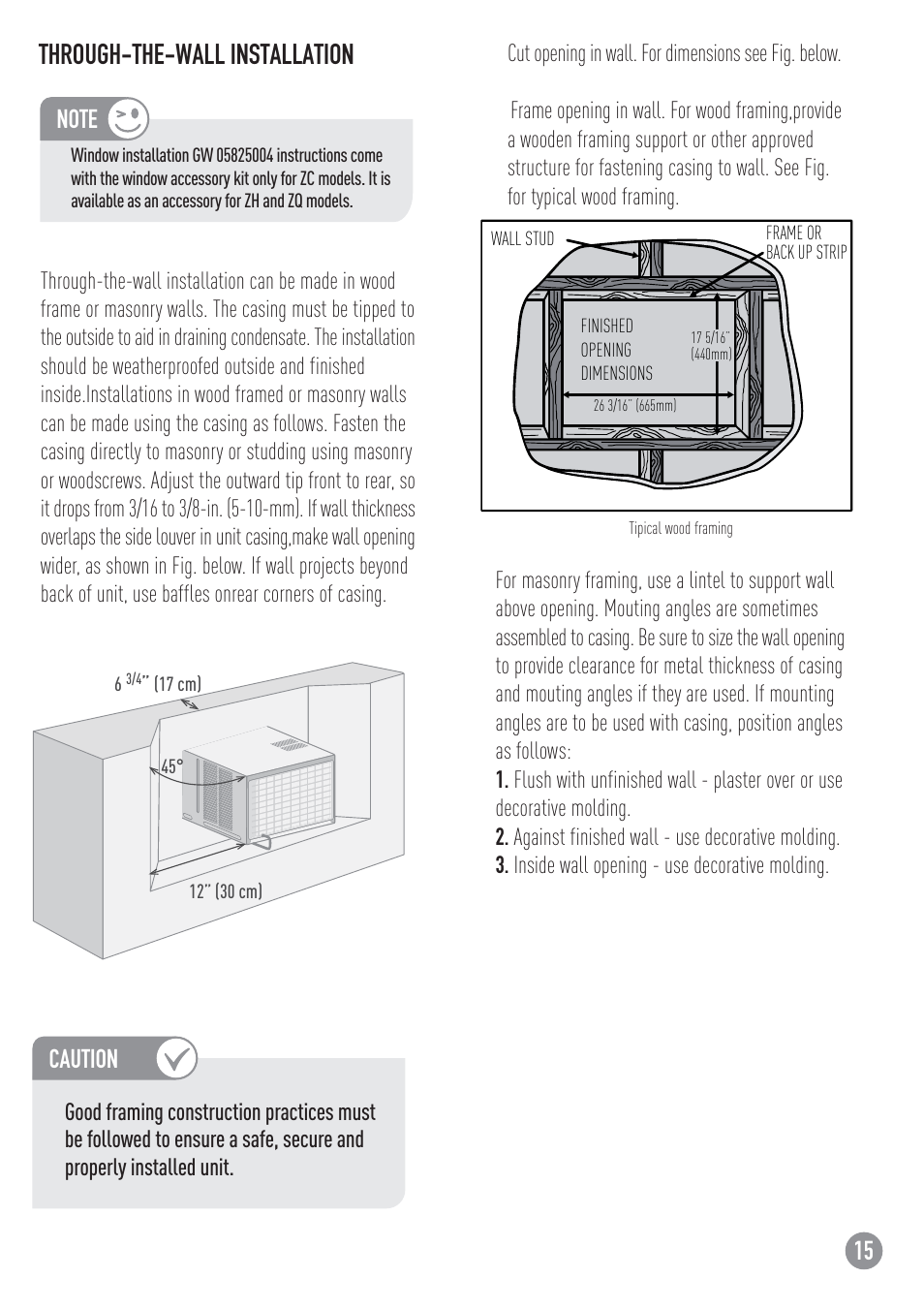 Through-the-wall installation, Caution | Carrier ZC User Manual | Page 15 / 28