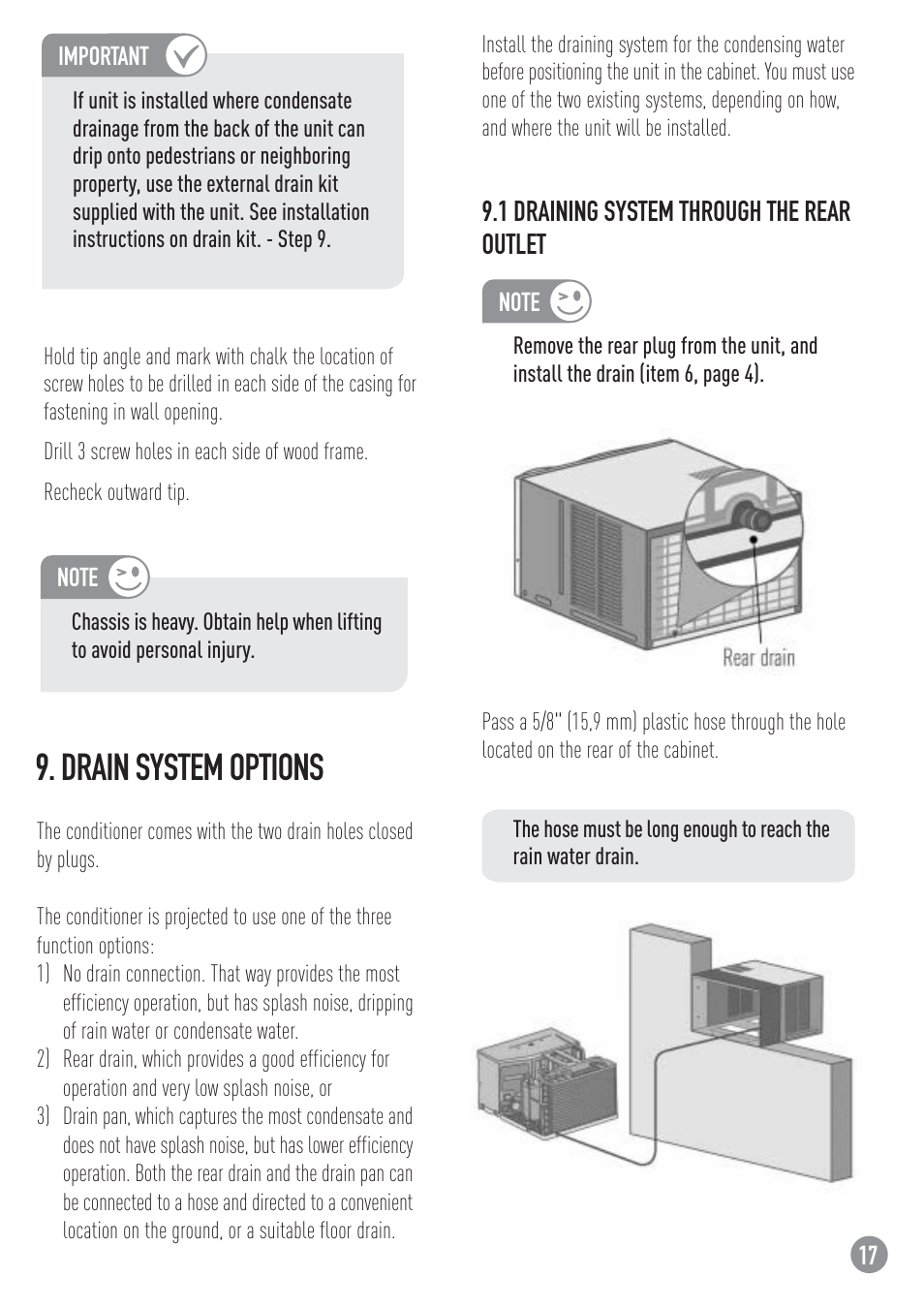 Drain system options, 1 draining system through the rear outlet | Carrier ZC User Manual | Page 17 / 28