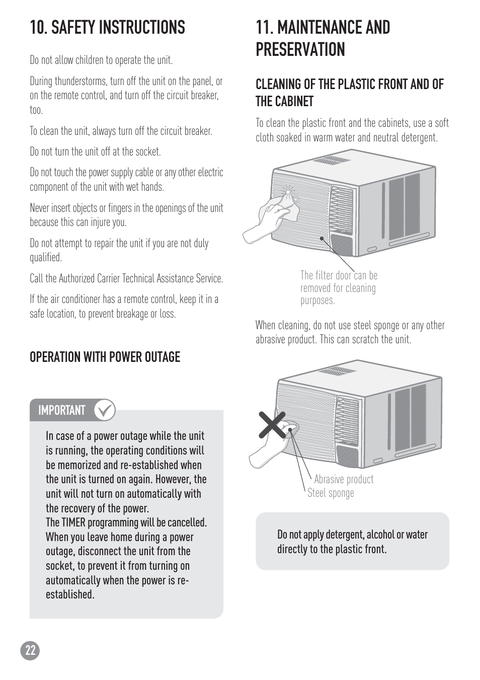 Safety instructions, Maintenance and preservation | Carrier ZC User Manual | Page 22 / 28