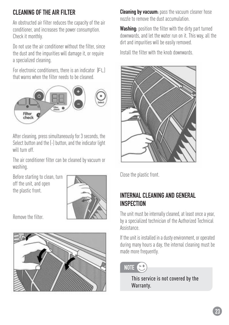 Cleaning of the air filter, Internal cleaning and general inspection | Carrier ZC User Manual | Page 23 / 28