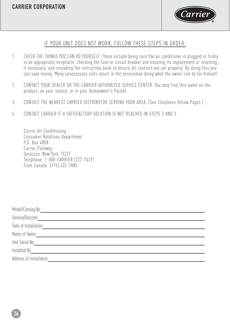 Carrier ZC User Manual | Page 26 / 28