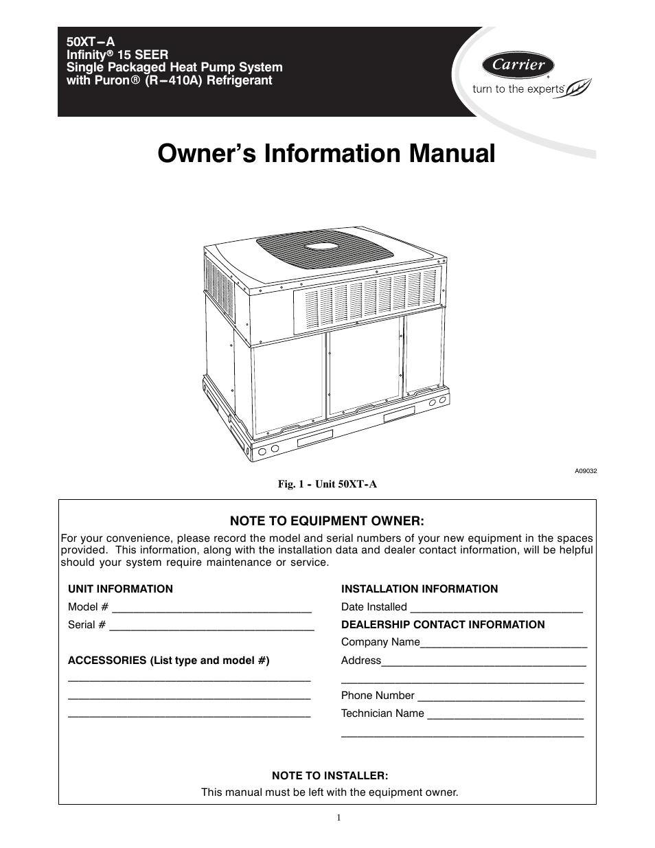 Carrier INFINITY 50XT-A User Manual | 4 pages