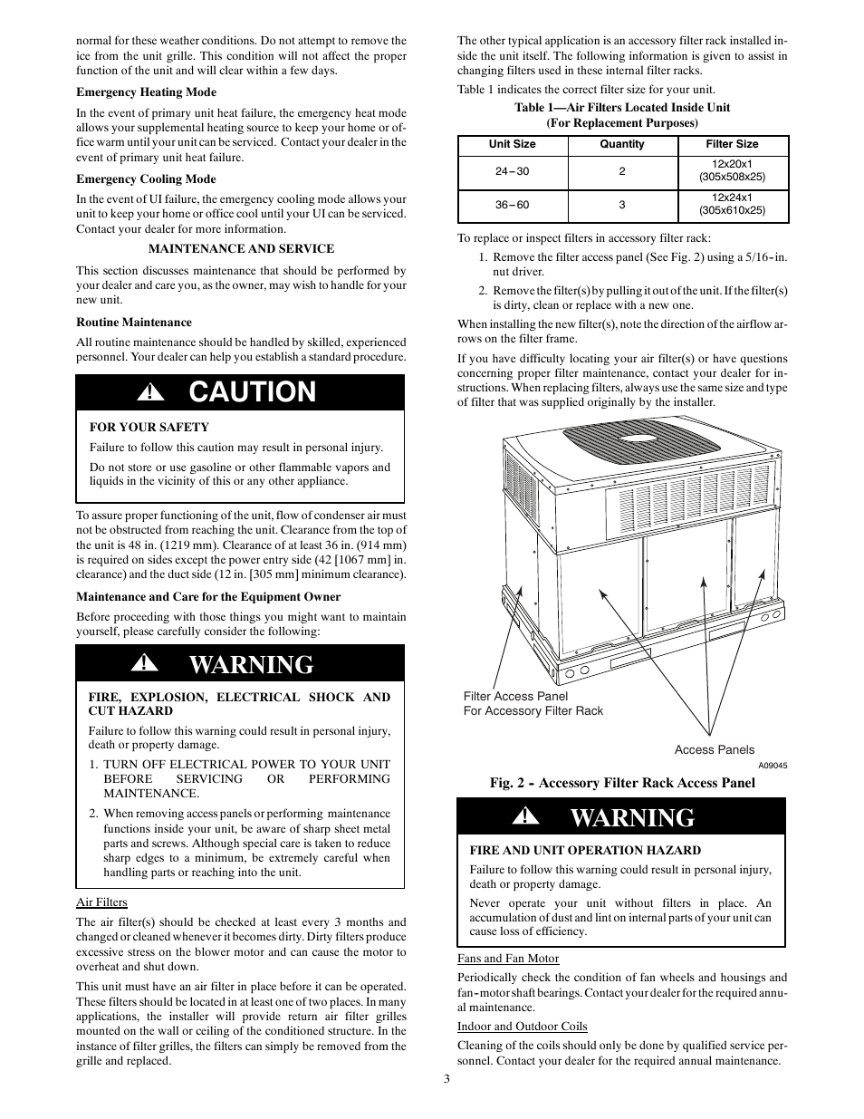 Caution, Warning | Carrier INFINITY 50XT-A User Manual | Page 3 / 4