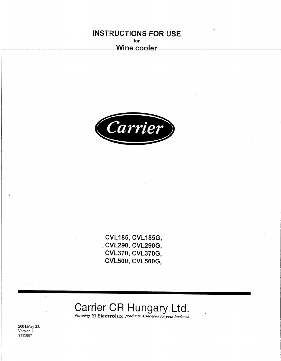 Carrier CVL185 User Manual | 8 pages