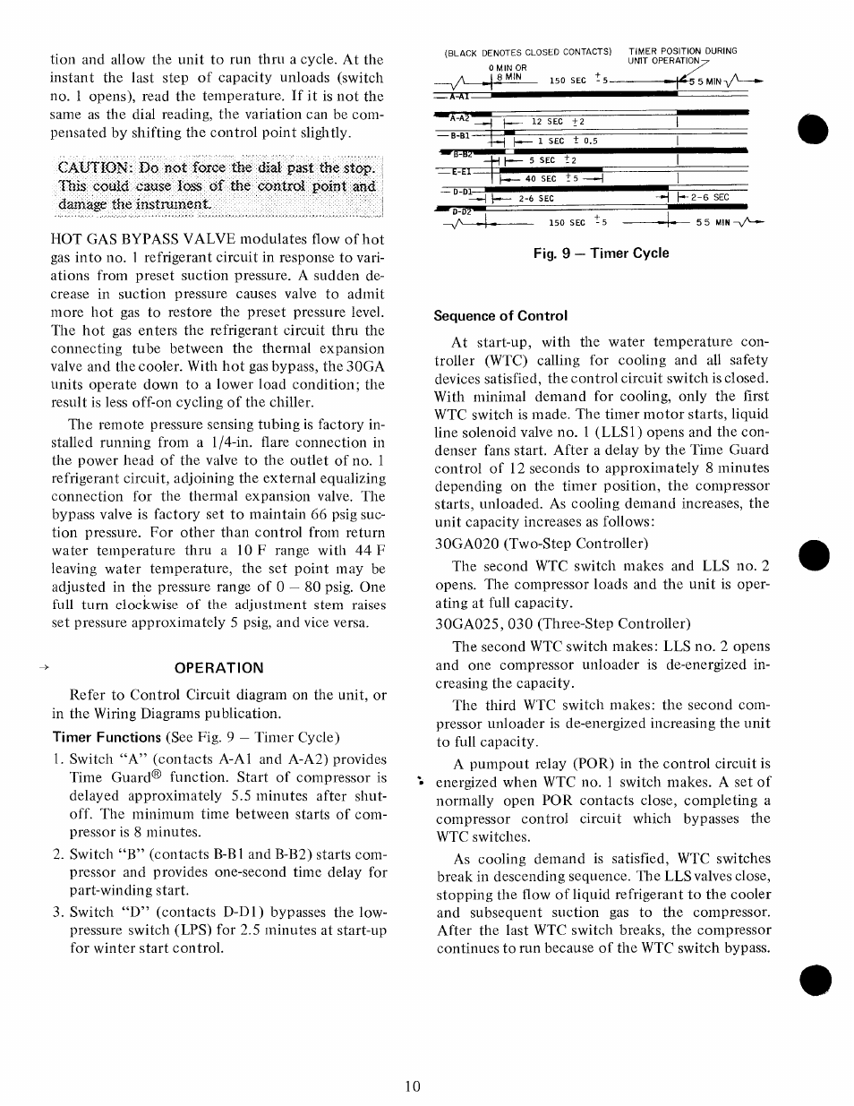 Operation, Fig. 9 — timer cycle, Sequence of control | Carrier 30GA User Manual | Page 10 / 12