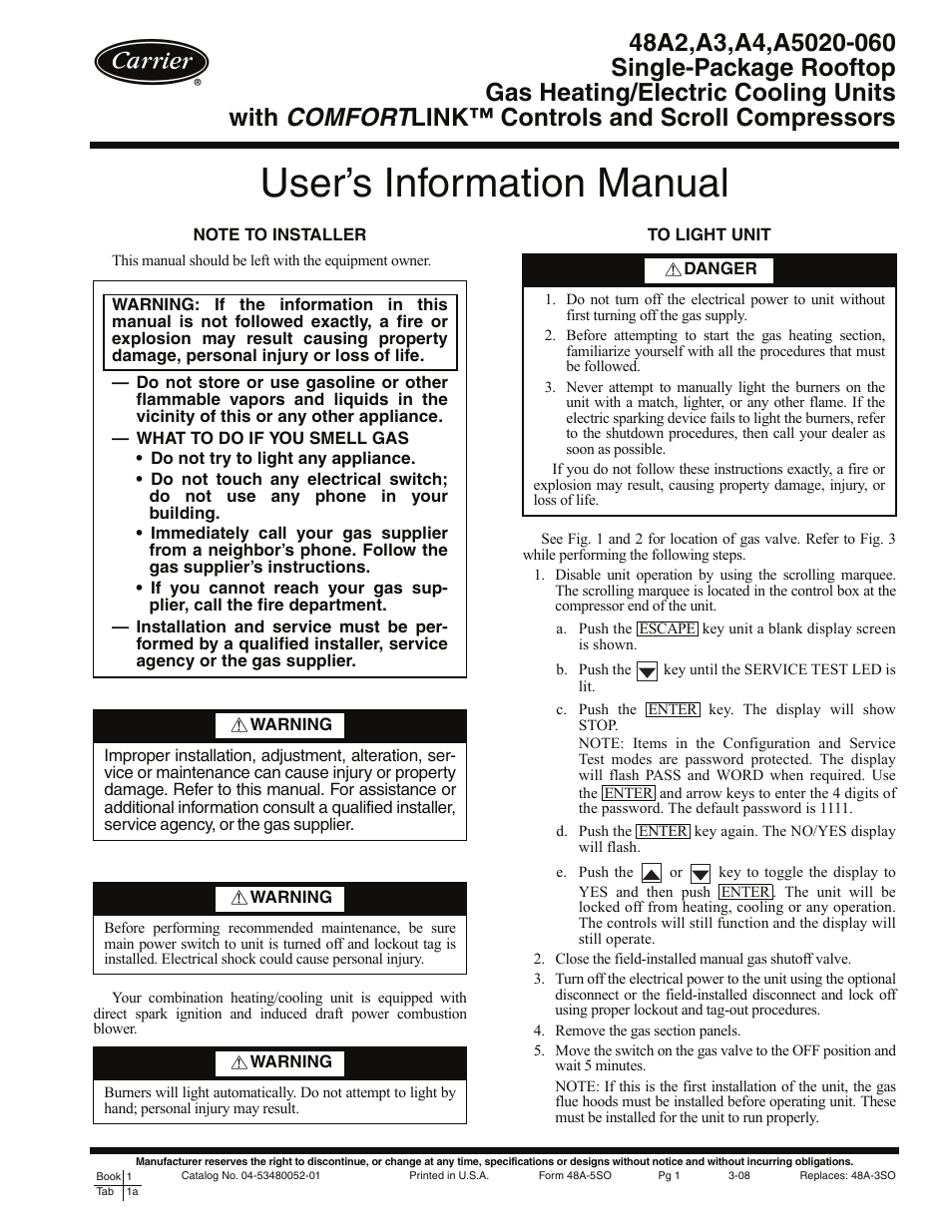 Carrier COMFORTLINK 48A3 User Manual | 8 pages