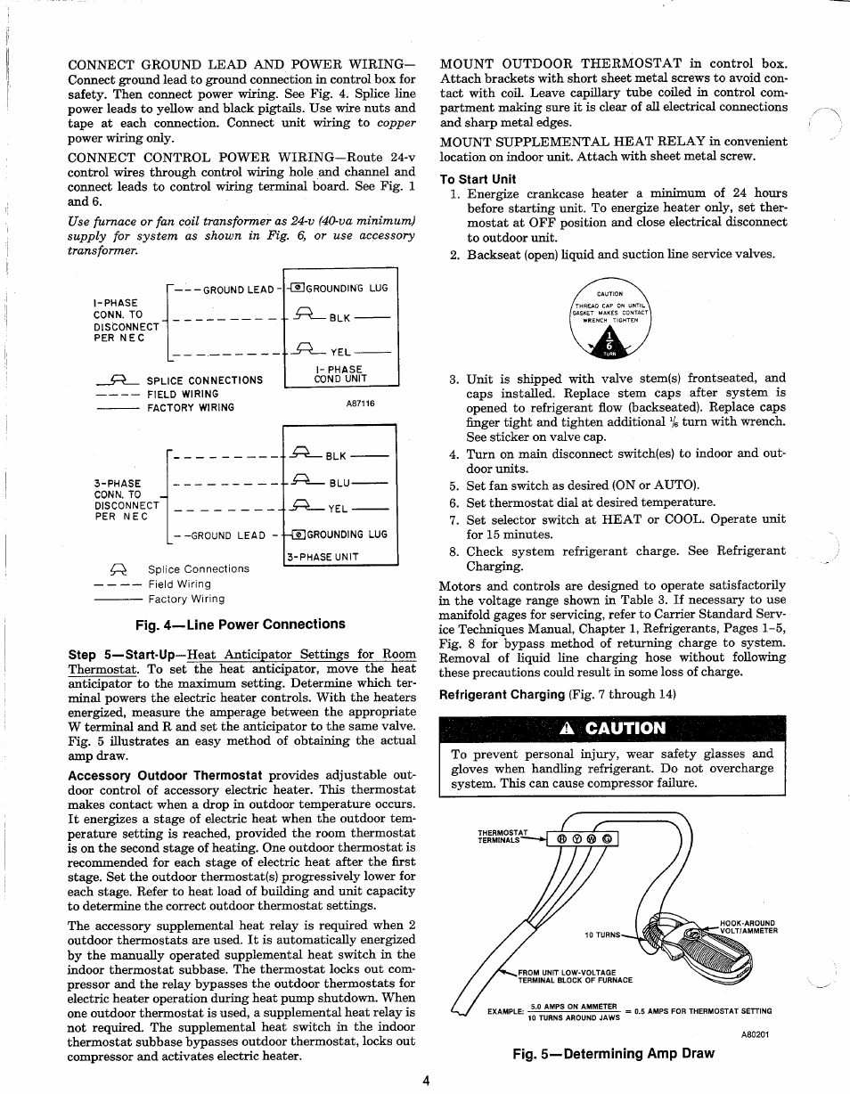 Fig. 4—line power connections, A caution, Fig- 5—determining amp draw | Carrier 38QN User Manual | Page 4 / 8