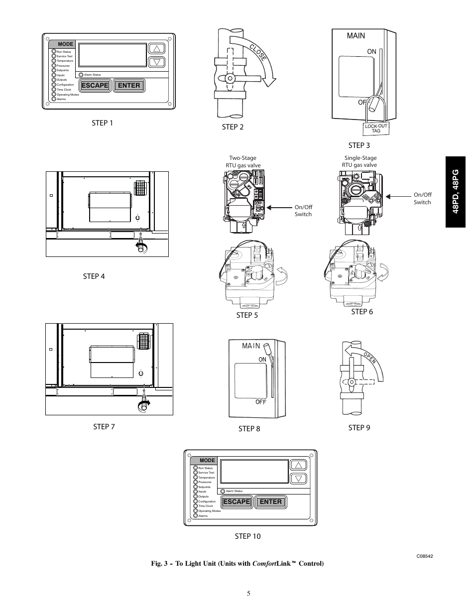 48pd ,48pg, On off, Enter | Escape | Carrier 06 User Manual | Page 5 / 12