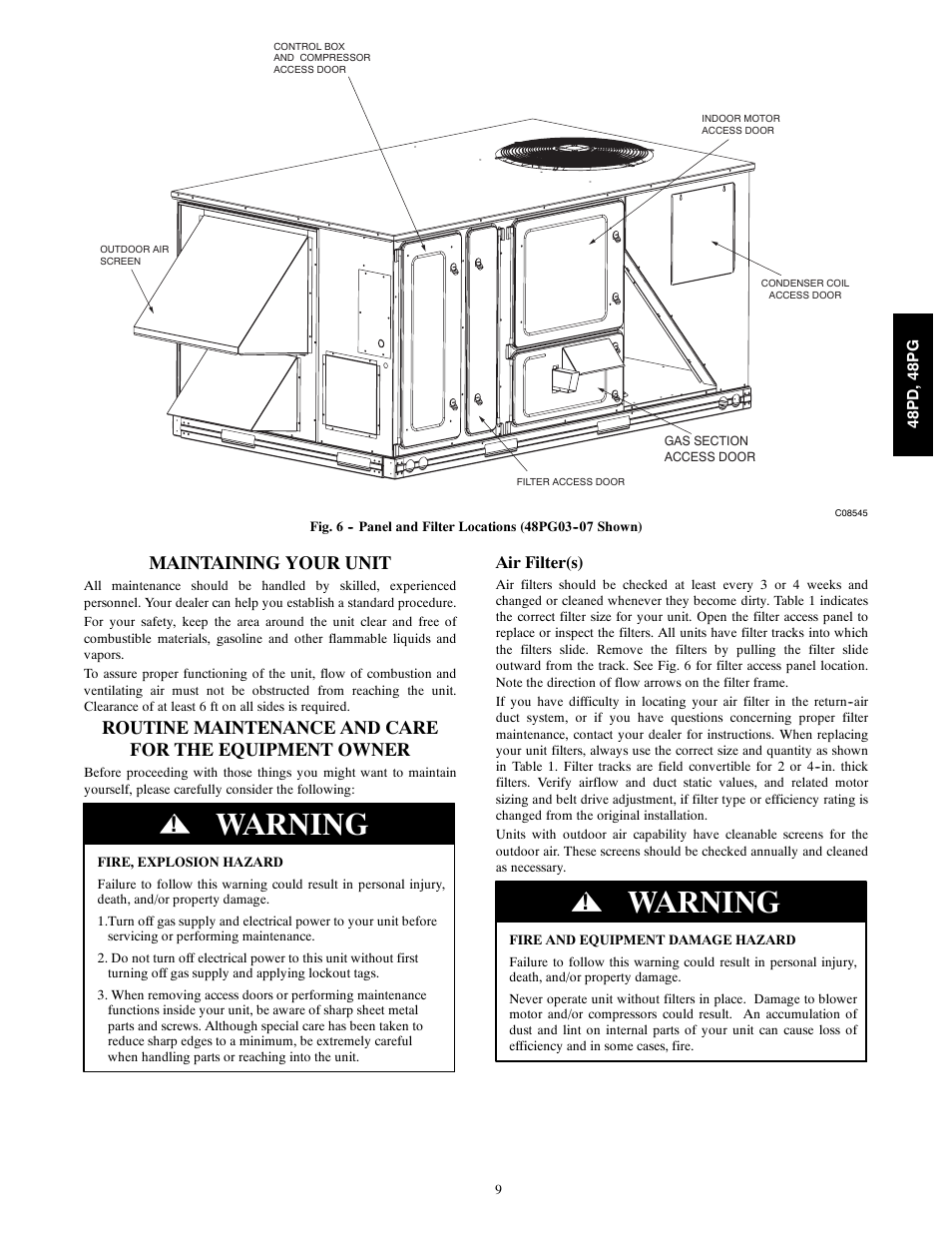 Warning, Maintaining your unit | Carrier 06 User Manual | Page 9 / 12