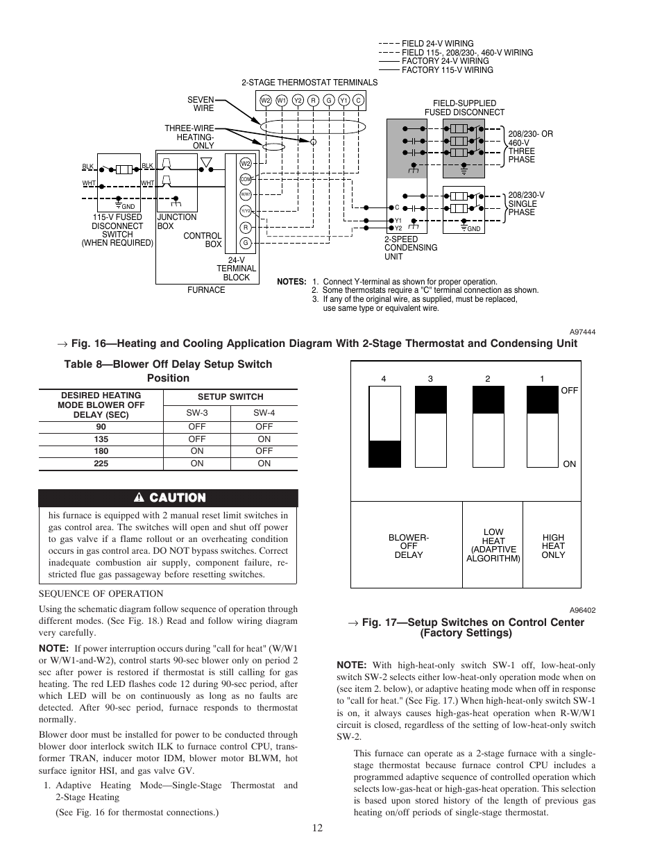 Table 8—blower off delay setup switch position | Carrier DOWNFLOW HORIZONTAL 2-SPEED User Manual | Page 12 / 24