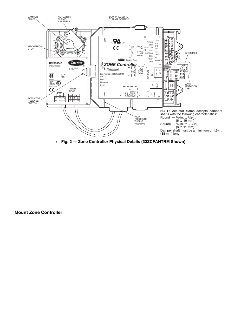 Mount zone controller, Zone controller, Sensor cannot be used on the same zone controller | Carrier 33ZCFANTRM User Manual | Page 4 / 52