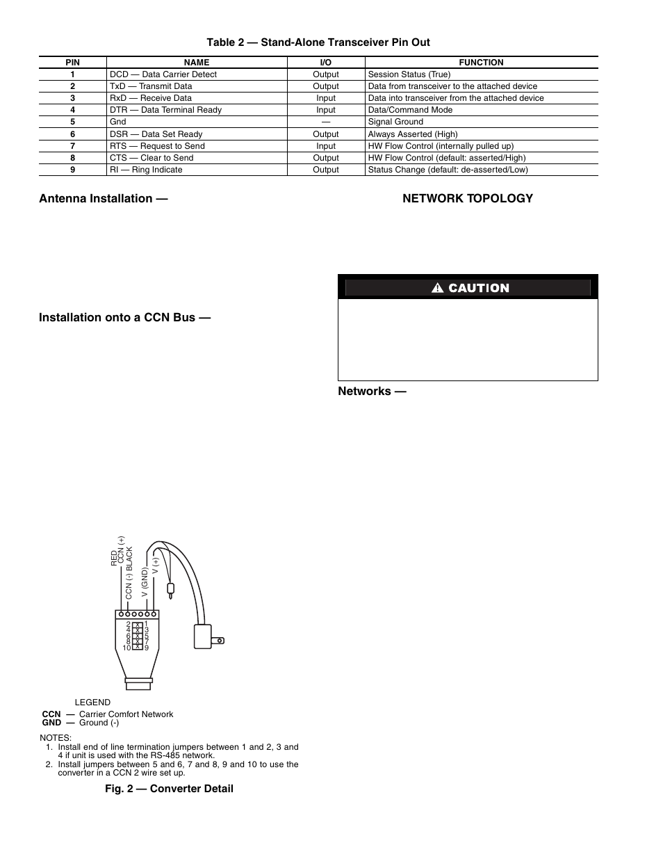 Antenna installation, Installation onto a ccn bus, Network topology | Networks | Carrier WIRELESS TRANSCEIVER 33CNOAANT1 User Manual | Page 4 / 16